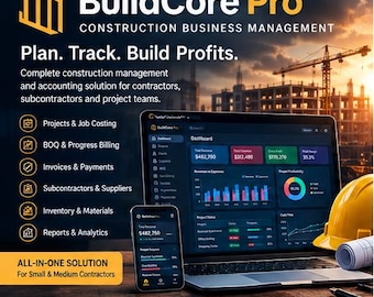 Construction Management Software & ERP Spreadsheet Alternative | Project Cost Tracker, Job Costing, Progress Billing - Invoices (HTML App)