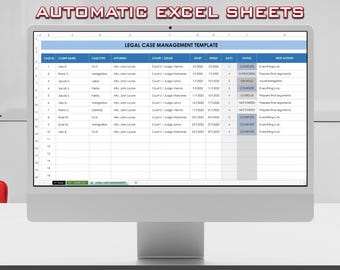 Attorney Legal Case Management Spreadsheet for Lawyers | Attorney Case Tracker Excel Template, Excel Google Sheets | Case Organizer Law Xls