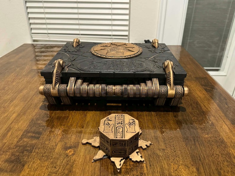 Book prop front angle with Egyptian style key