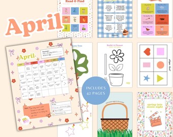Paquete de actividades de abril: 26 actividades temáticas preplanificadas, imprimibles de primavera, para imprimir y jugar, preescolar