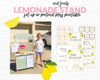 Puesto de limonada y golosinas, configuración de limonada imprimible, juego de simulación de limonada