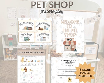 Juego de simulación de tienda de mascotas imprimible, juego de simulación de tienda de mascotas, juego dramático de adopción de mascotas, actividad de adopción de mascotas, adopción de tienda de mascotas