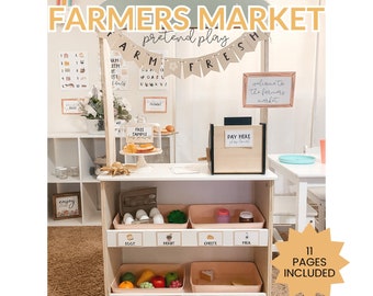 Juego de simulación de mercado de agricultores imprimible, juego de mercado de agricultores, juego dramático de mercado de agricultores, actividad para niños pequeños, actividad preescolar