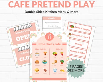 Juego de simulación de cafetería para imprimir, menú de cocina de juguete, juego de cocina de juguete para imprimir