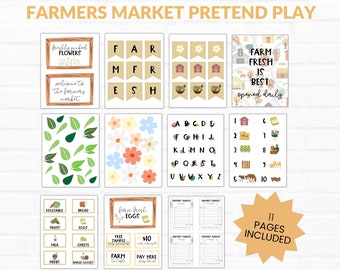 Juego de simulación de mercado de agricultores imprimible, juego de mercado de agricultores, juego dramático de mercado de agricultores, actividad para niños pequeños, actividad preescolar