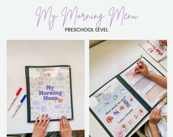 Paquete de menú matutino, educación preescolar en el hogar, actividad de aprendizaje preescolar, libro de trabajo preescolar,