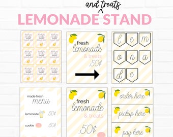 Puesto de limonada y golosinas, configuración de limonada imprimible, juego de simulación de limonada