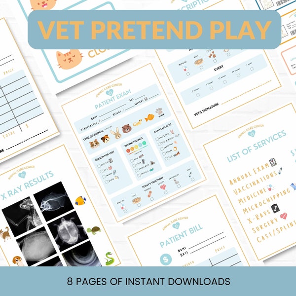 Vet Clinic Pretend Play Printable, Pretend Veterinary Set, Vet Dramatic Play, Veterinarian Animal Activity, Animal Hospital, Pet Clinic