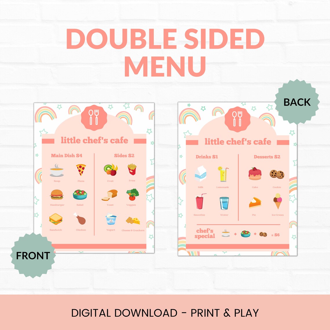 Cafe Pretend Play Printable, Play Kitchen Menu, Pretend Kitchen