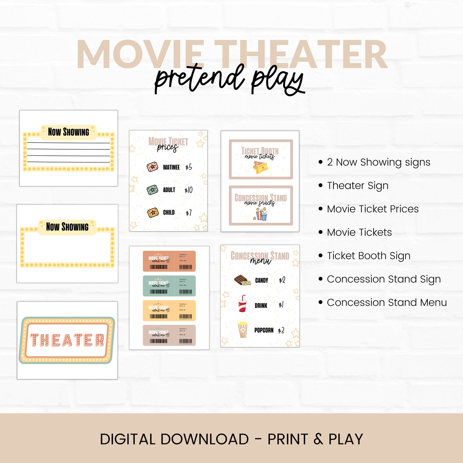 Kid's Movie Theater Pretend Play Movie Theater Dramatic - Etsy