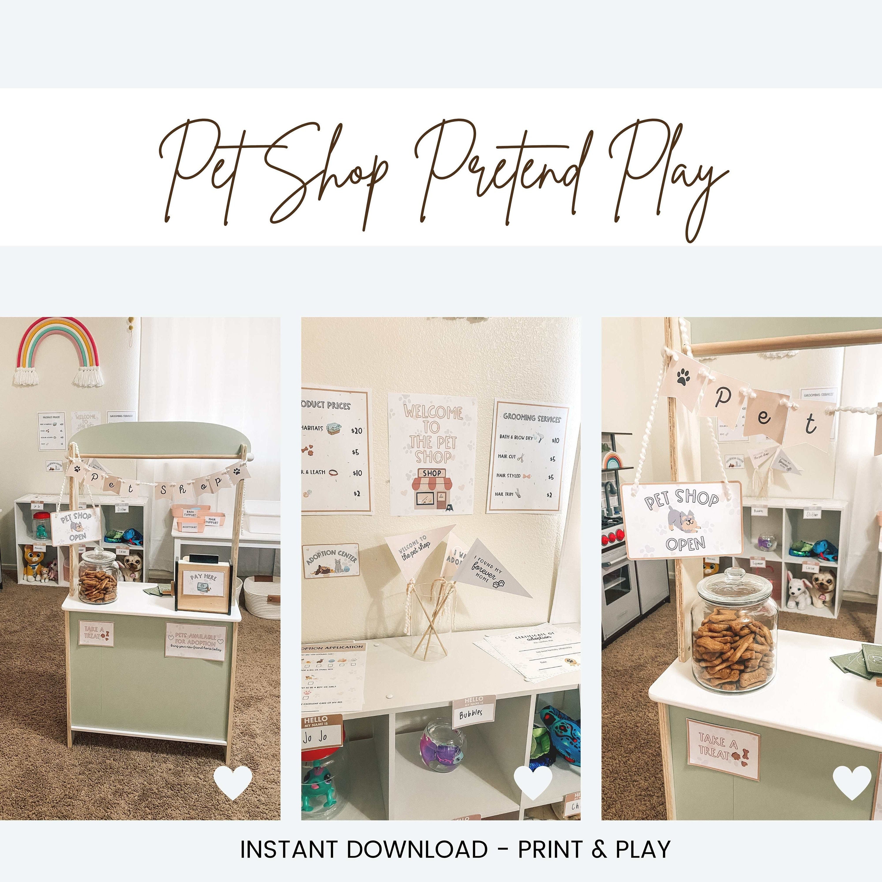 Pet Shop Pretend Play Printable, Pretend Pet Shop Set, Pet Adoption
