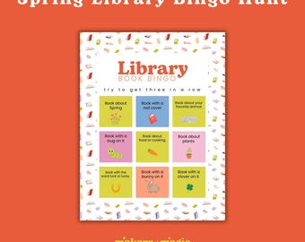Actividad de bingo de búsqueda de libros en la biblioteca de primavera para niños y educación en el hogar
