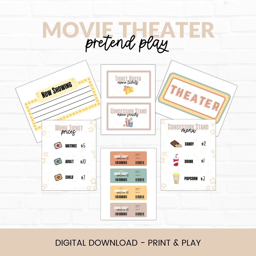 Kid's Movie Theater Pretend Play, Movie Theater Dramatic Play Set Up, Family Movie Night - Etsy