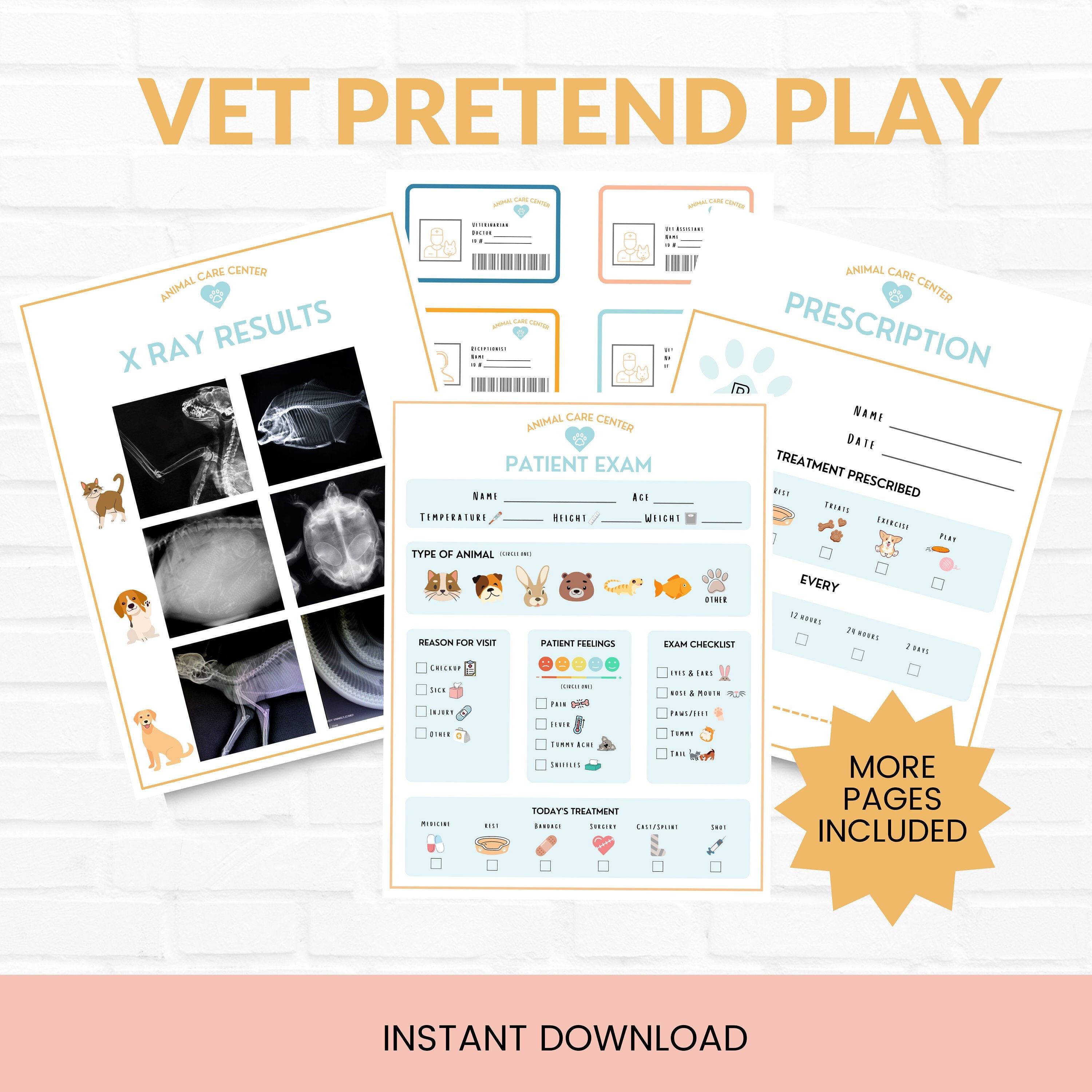 Vet Clinic Pretend Play Printable, Pretend Veterinary Set, Vet Dramatic