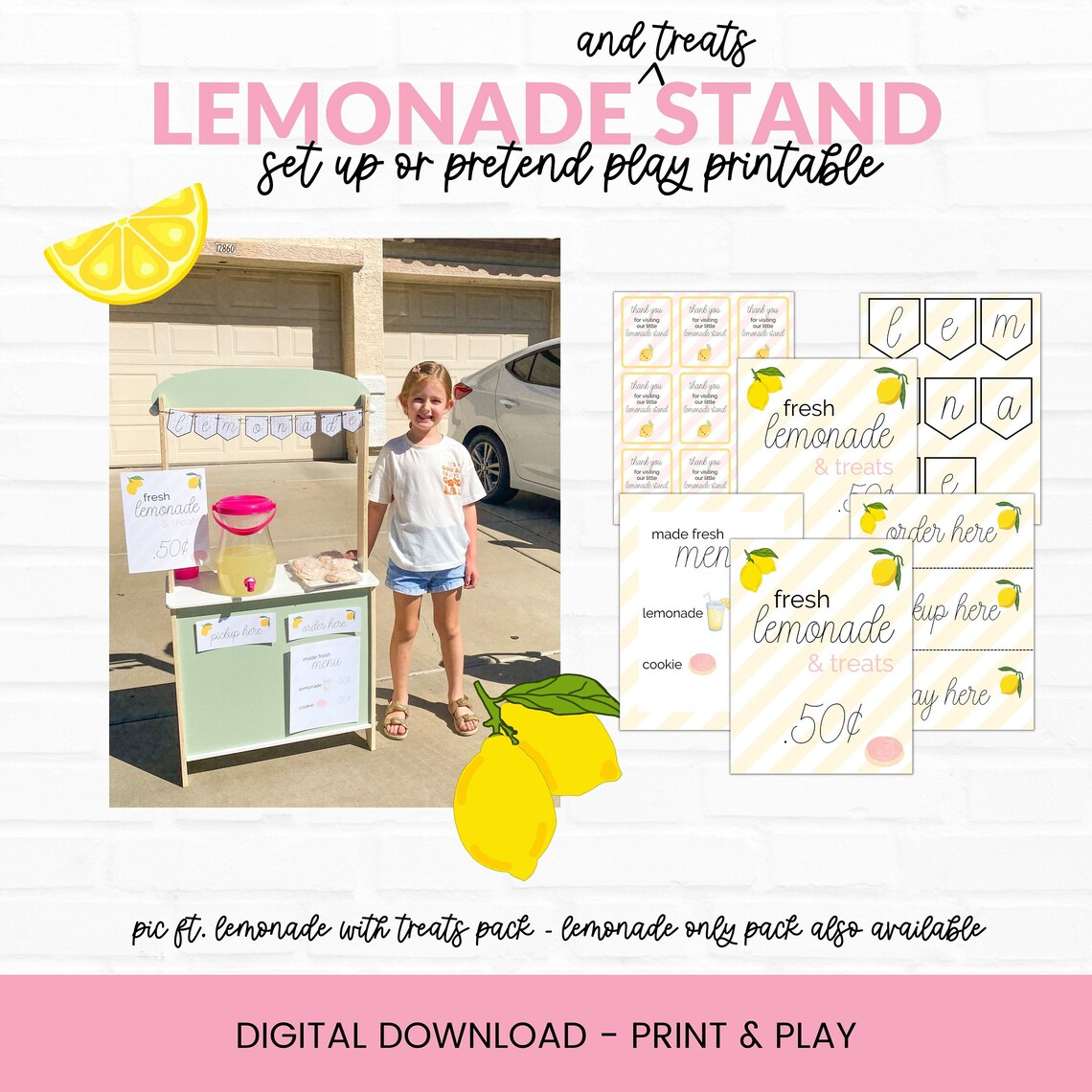 Lemonade and Treat Stand, Printable Lemonade Set Up, Lemonade Pretend