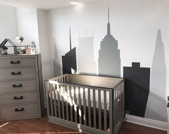 Nursery Bedroom Design Skyline Wall Decal Urban Silhouette New York Skyscraper Manhattan Wall Sticker City Vinyl Removable Baby Room Decor