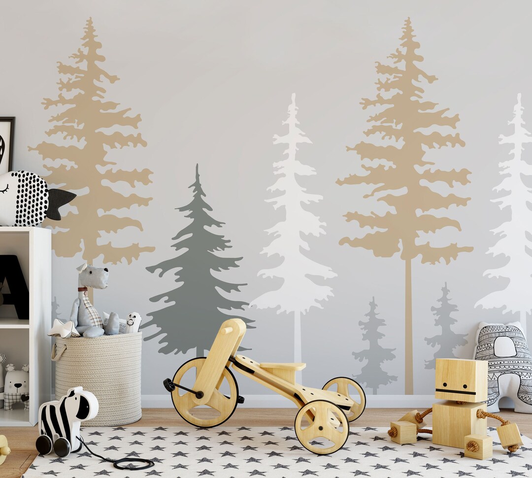 Woodland Pine Trees Stickers Wall Decal Forest Scene Baby Room Sticker ...