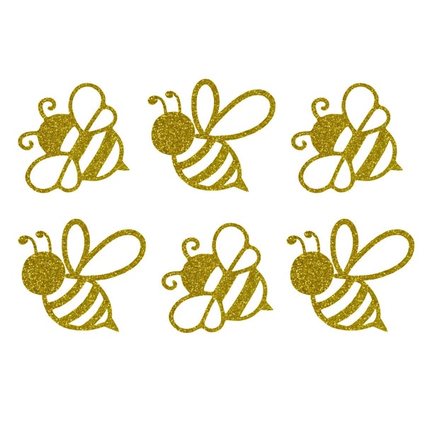 Small Bees Iron On Transfer, Easy DIY 6 Pack of Little Bees Glitter Transfer, Cute Glitter Bees Transfer, Choose Your Glitter or Plain Color