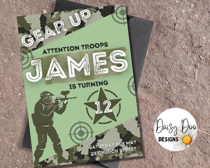 Airsoft Party Invitation, Airsoft Birthday Invite, Airsoft Party Theme