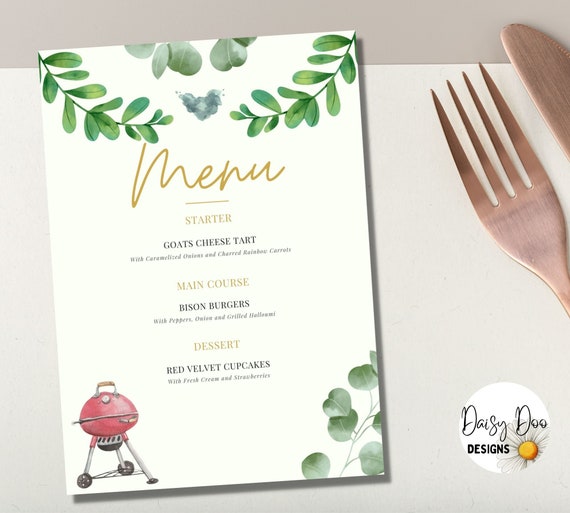 BBQ Menu Editable Backyard Barbecue Menu Card Template Etsy