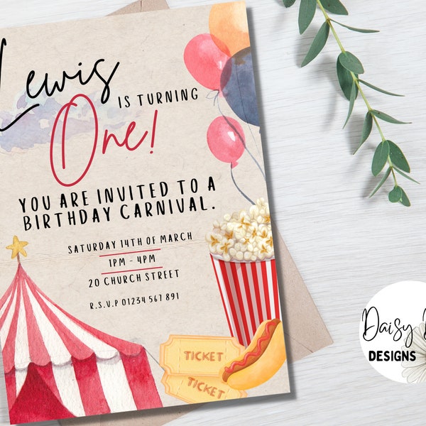 Carnival Party Invitation, Circus Party Invite, Carnival Invitation Instant Download, Circus Invitation Digital, Circus Invite