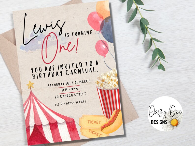 Carnival Party Invitation, Circus Party Invite, Carnival Invitation
