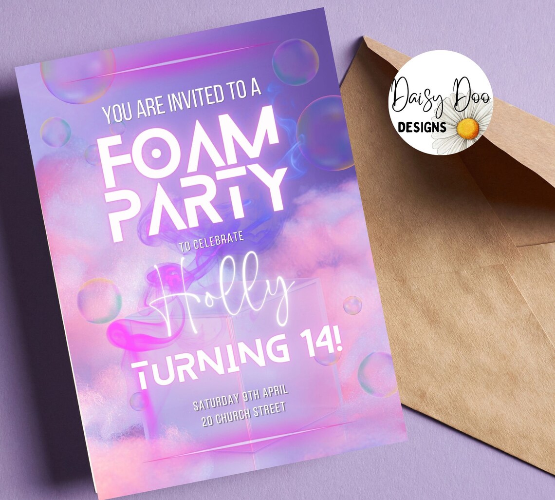 Foam Party Birthday Invitation Foam Party Flyer Foam Party Etsy