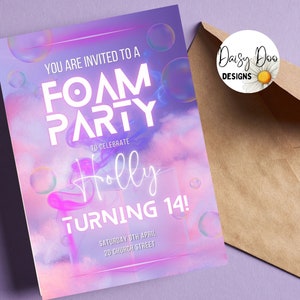 Foam Party Birthday Invitation- Foam Party Flyer, Foam Party Invite, Girls Foam Party Invitation, Digital Download, Edigtable Template