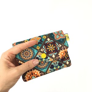 Billetera pequeña, billetera en tela, patrón de mosaico, efectivo, titular de tarjeta de crédito y regalo, billetera Boho, billetera hippie.