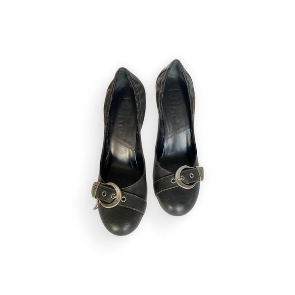 Vintage Christian Dior round toe black leather heels