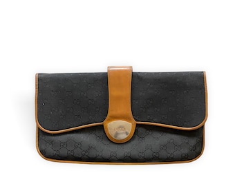 Vintage Gucci leather and black GG canvas clutch