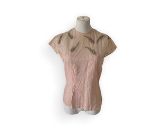 Collector 1940 Hattie Carnegie rhinestone embroidered pink mesh fitted stagewear bodice