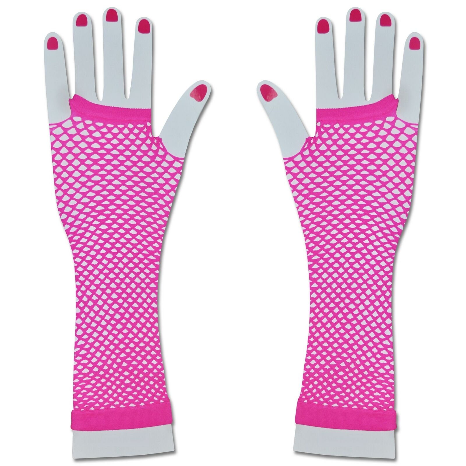 Neon Pink Long Fishnet Gloves Lace Fingerless Punk Emo Hen Party
