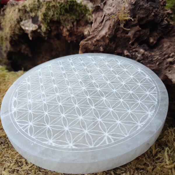 Disc flowers of life selenite recharging plate