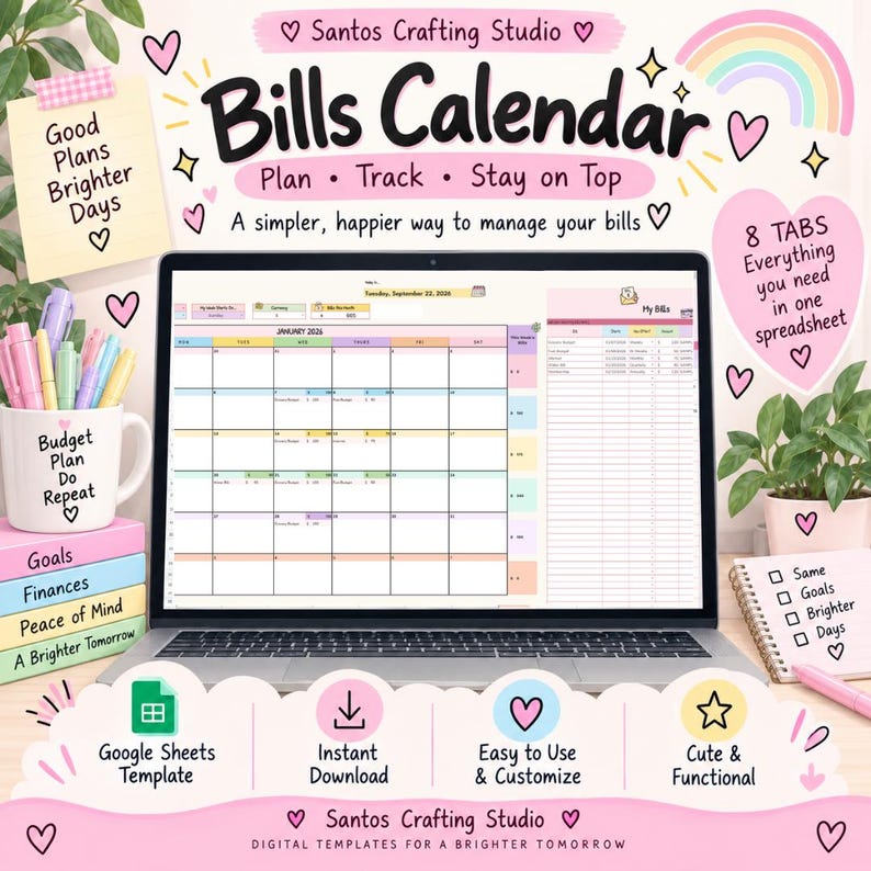 Bills Calendar Google Sheets Template | Bill Tracker Spreadsheet ...