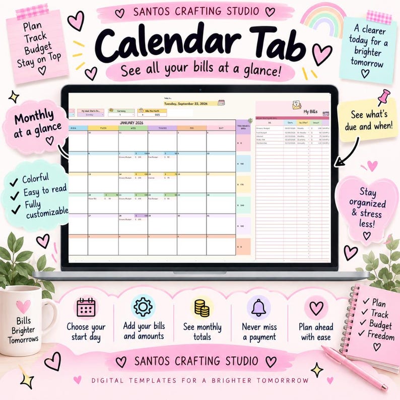 Bills Calendar Google Sheets Template | Bill Tracker Spreadsheet ...