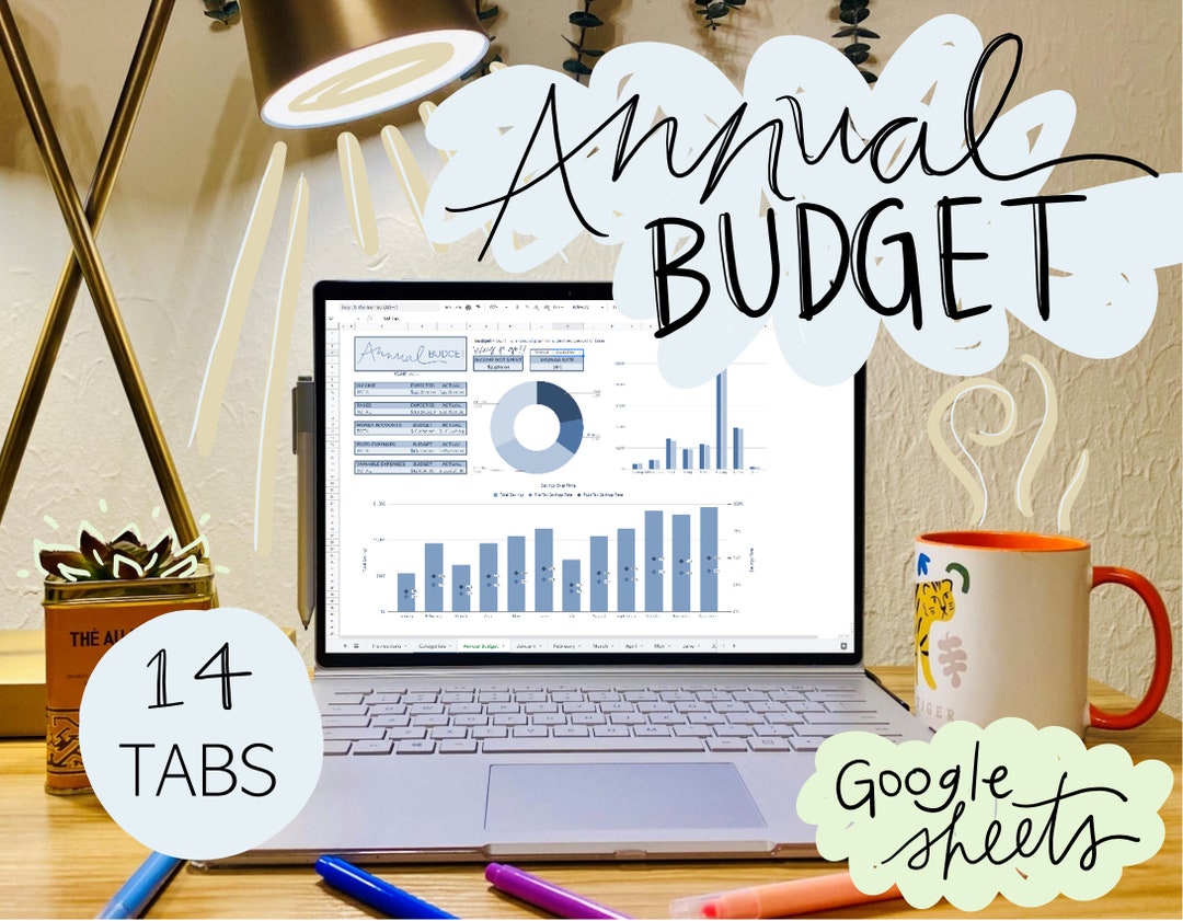 Annual Budget Spreadsheet - Google Sheets (blue) - Etsy