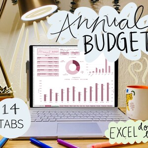 Annual Budget Spreadsheet - Excel (Pink)