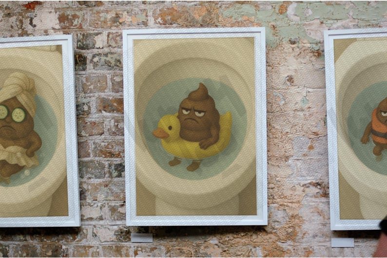 Funny Bathroom Wall Art Print – Toilet Humor Poster With Grumpy Poop ...