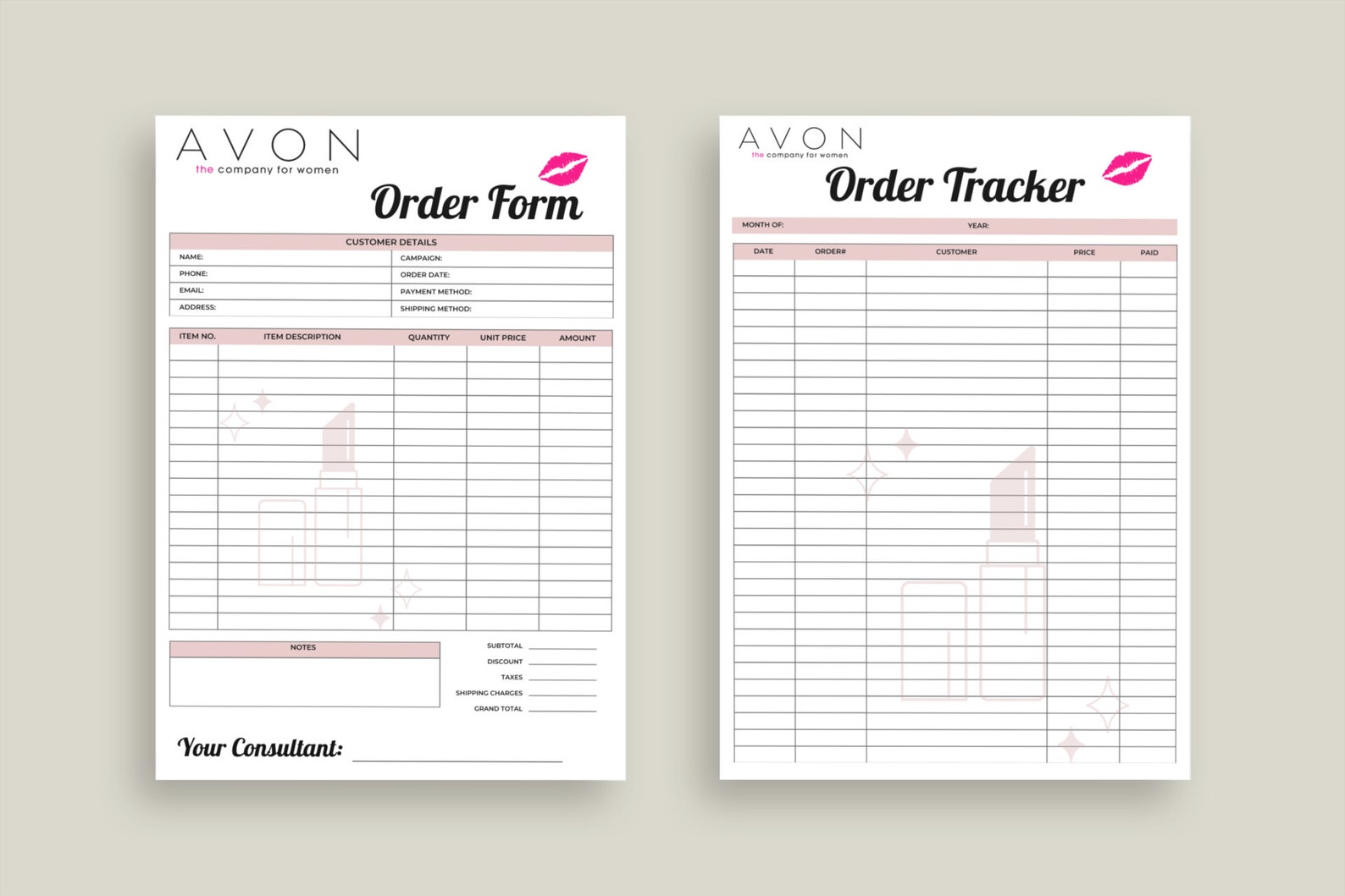 AVON Pink Order Form Order Tracker Template AVON Printable - Etsy