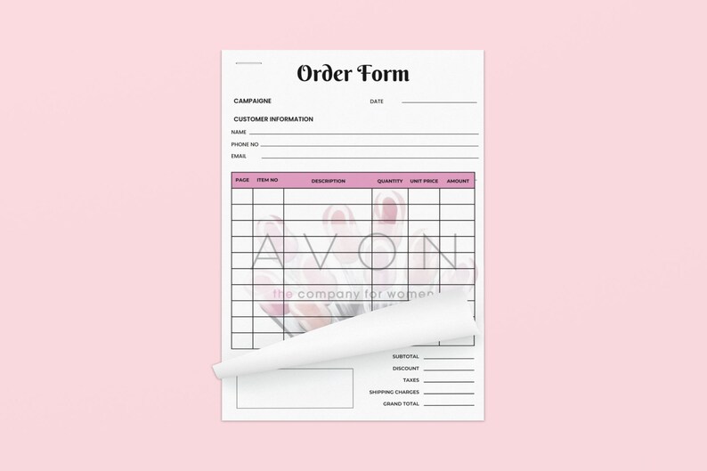 AVON Pink Order Form Order Tracker Template AVON Printable - Etsy