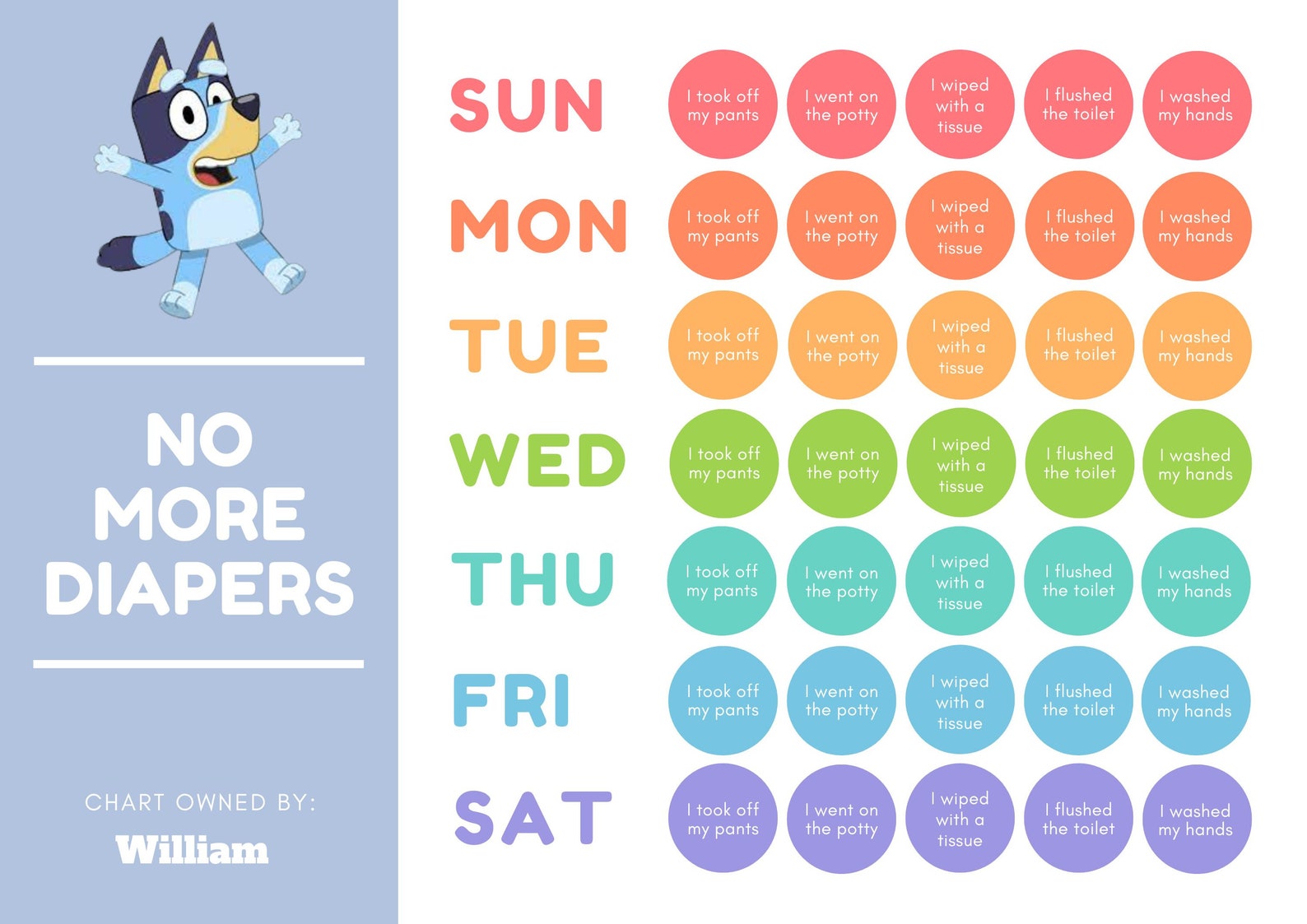 Potty Training Chart Bluey Digital Download Personalized Etsy Singapore