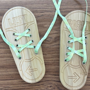 Shoe typing practice lacing puzzle board handmade hardwood children stem fine motor OT