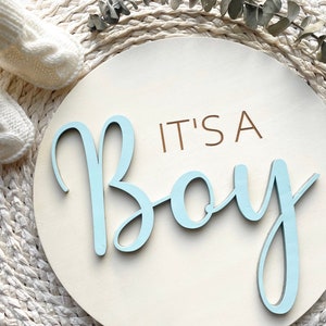 Zweiseitige Boho hölzerne Baby-Gender-Ankündigung, Krankenhaus-Gender Reveal, personalisierte Baby-Ankündigungs-Foto-Prop, Babypartyzeichen