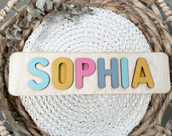 Personalized Wooden Name Puzzle, Montessori Baby Toy, First Birthday Gift