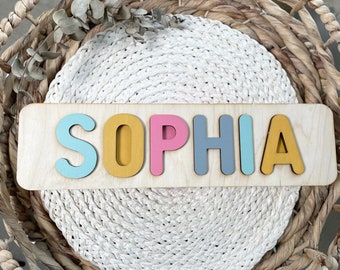 Boho Wooden Baby Name Puzzle, Montessori Style Personalized puzzle, Educational Baby Toy, First Birthday baby gift Present,