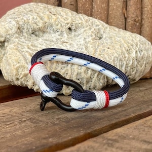 blue style nautical rope bracelet, paracord bracelet made with black shackle, minimalist buckle , handmade custom gifts for him or her