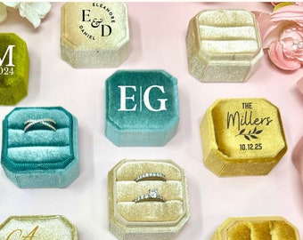 Custom Engagement Ring Box | Double Slot Velvet Ring Box | Proposal Ring Bearer | Personalized Wedding Ring Box | Monogram Ring Box | Mr&Mrs