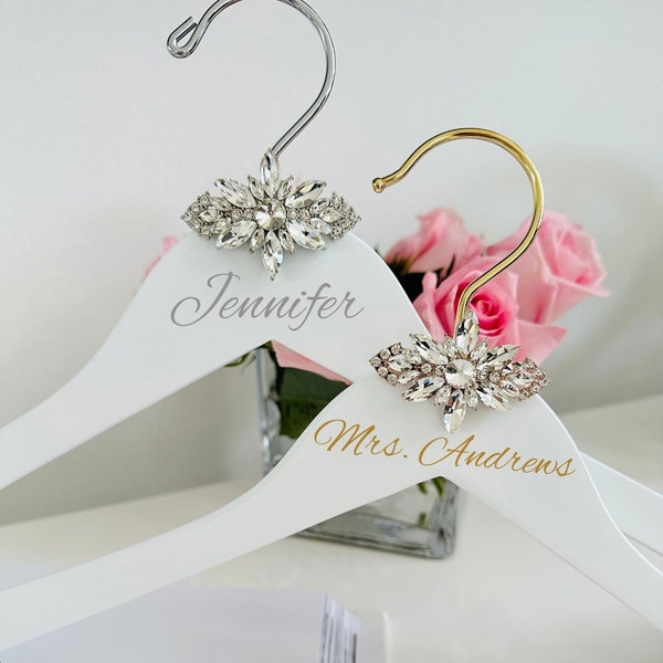 Wedding hanger for the bride, Personalized wedding hanger, Wedding dress hanger, Bridesmaid hanger, Last Name hanger crystals bride gift