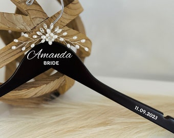 Personalized Bride Hangers - Wedding Hanger - Dark Walnut Wooden Bridesmaid Hanger - Bridal Dress Hanger - Wedding Name Hangers Wedding